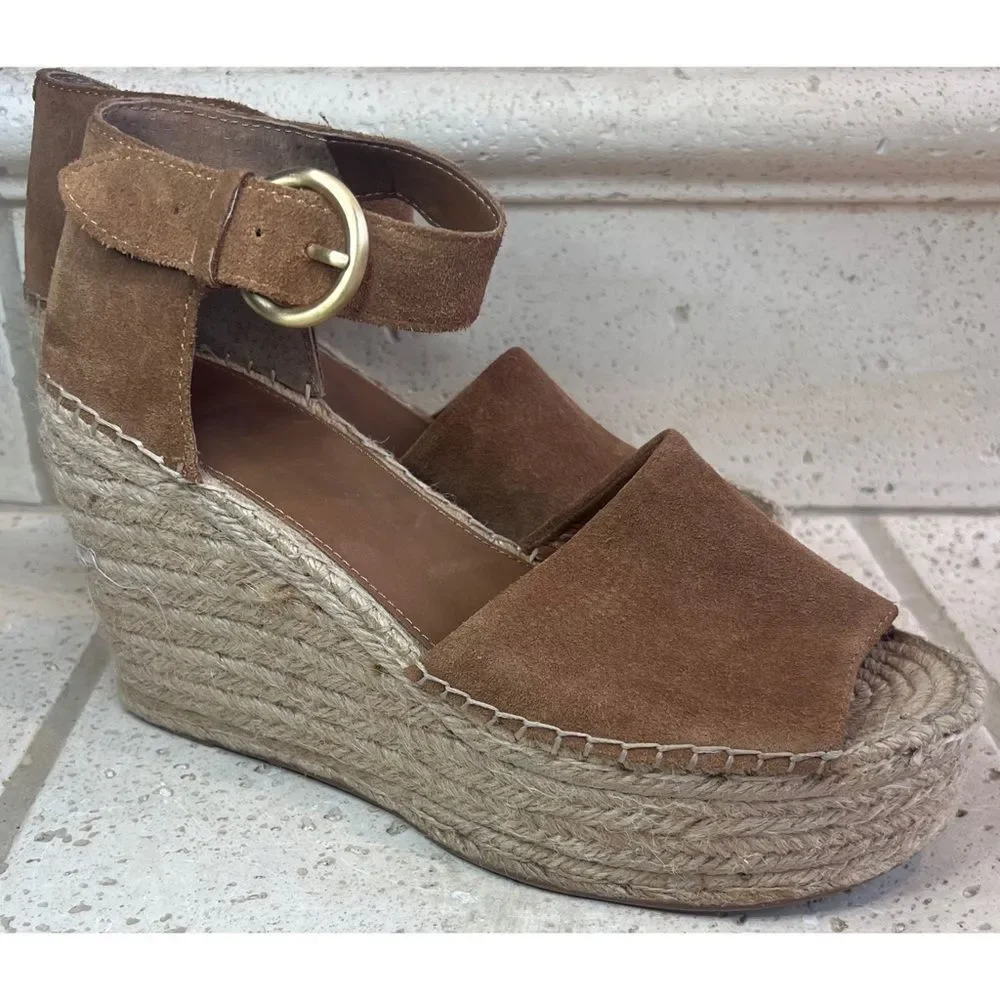 Marc Fisher Alida Espadrille Platform Wedge Natural Brown Sandal Size 11